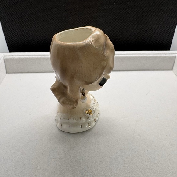 Vintage 1950s Lady Head Vase Napcoware Pearl Earrings Long Lashes c5937 - Picture 4 of 8